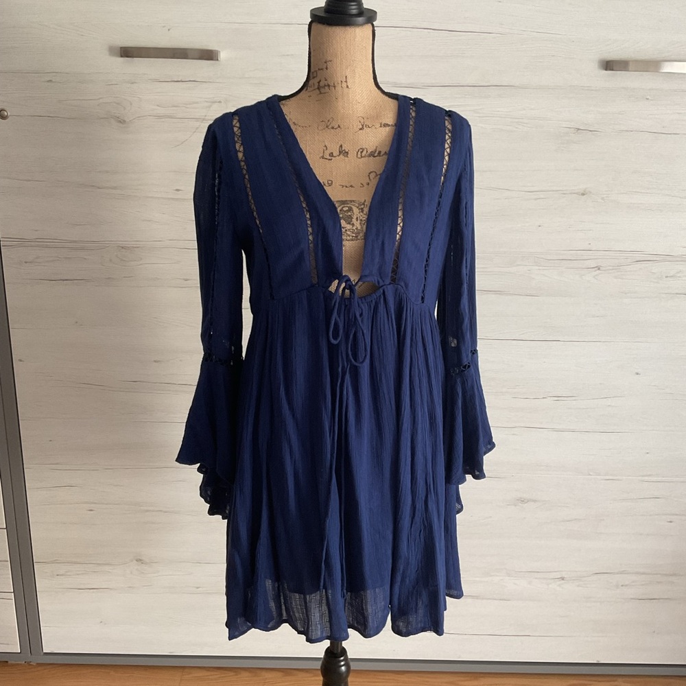 Free People Royal Blue Romeo Bell Sleeve Fairy Dress